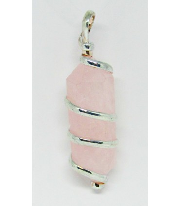 Punta de cuarzo rosa en plata de ley 925